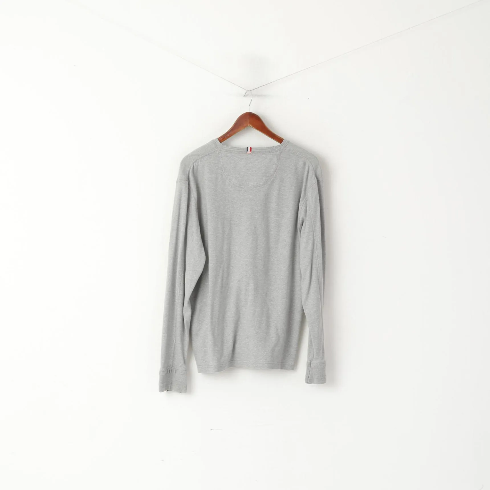 Superdry Men 2XL Long Sleeved Shirt Grey Cotton Idris Elba Henley Stretch Top
