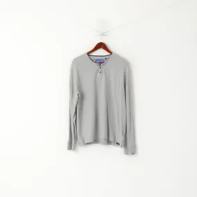 Superdry Men 2XL Long Sleeved Shirt Grey Cotton Idris Elba Henley Stretch Top