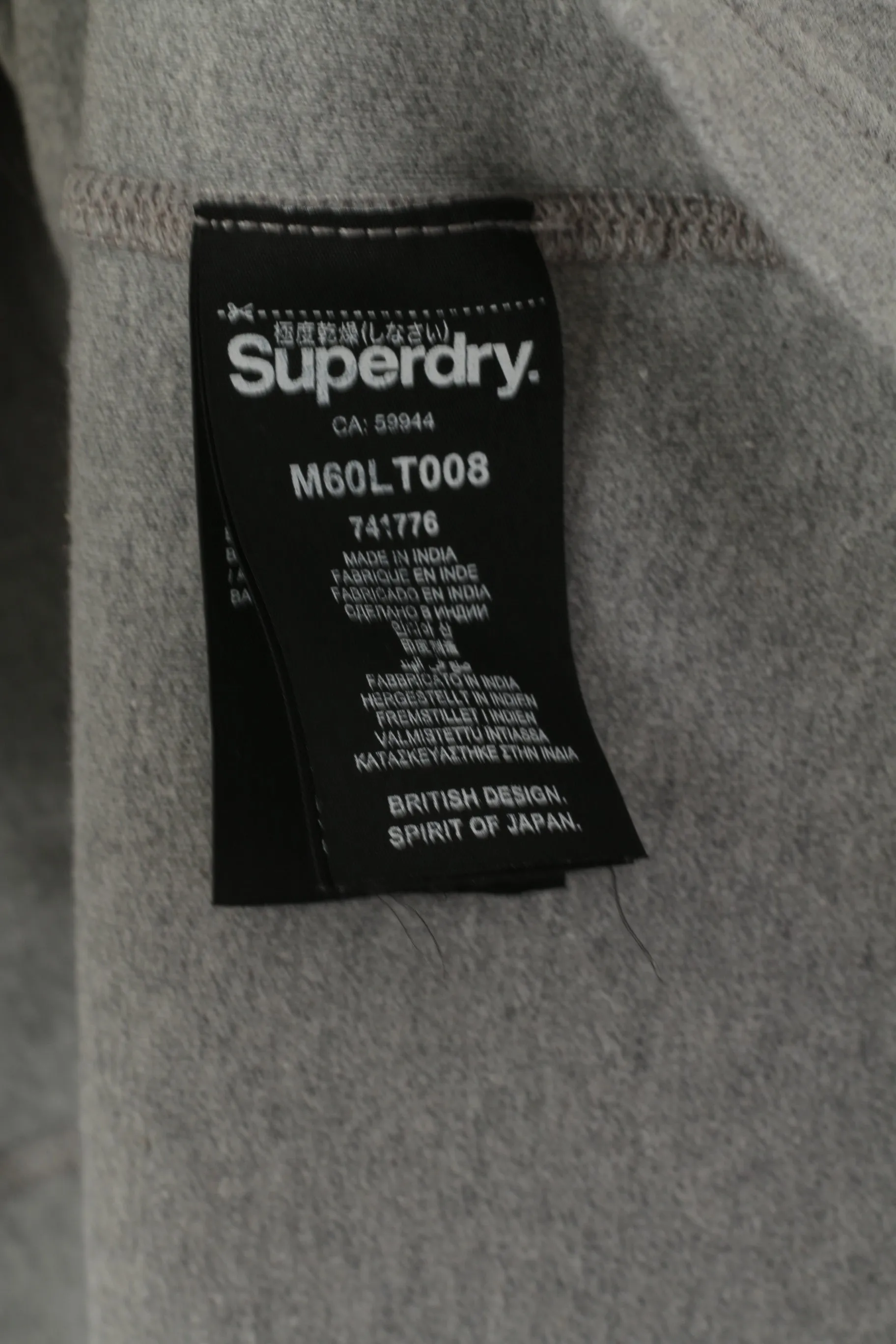 Superdry Men 2XL Long Sleeved Shirt Grey Cotton Idris Elba Henley Stretch Top
