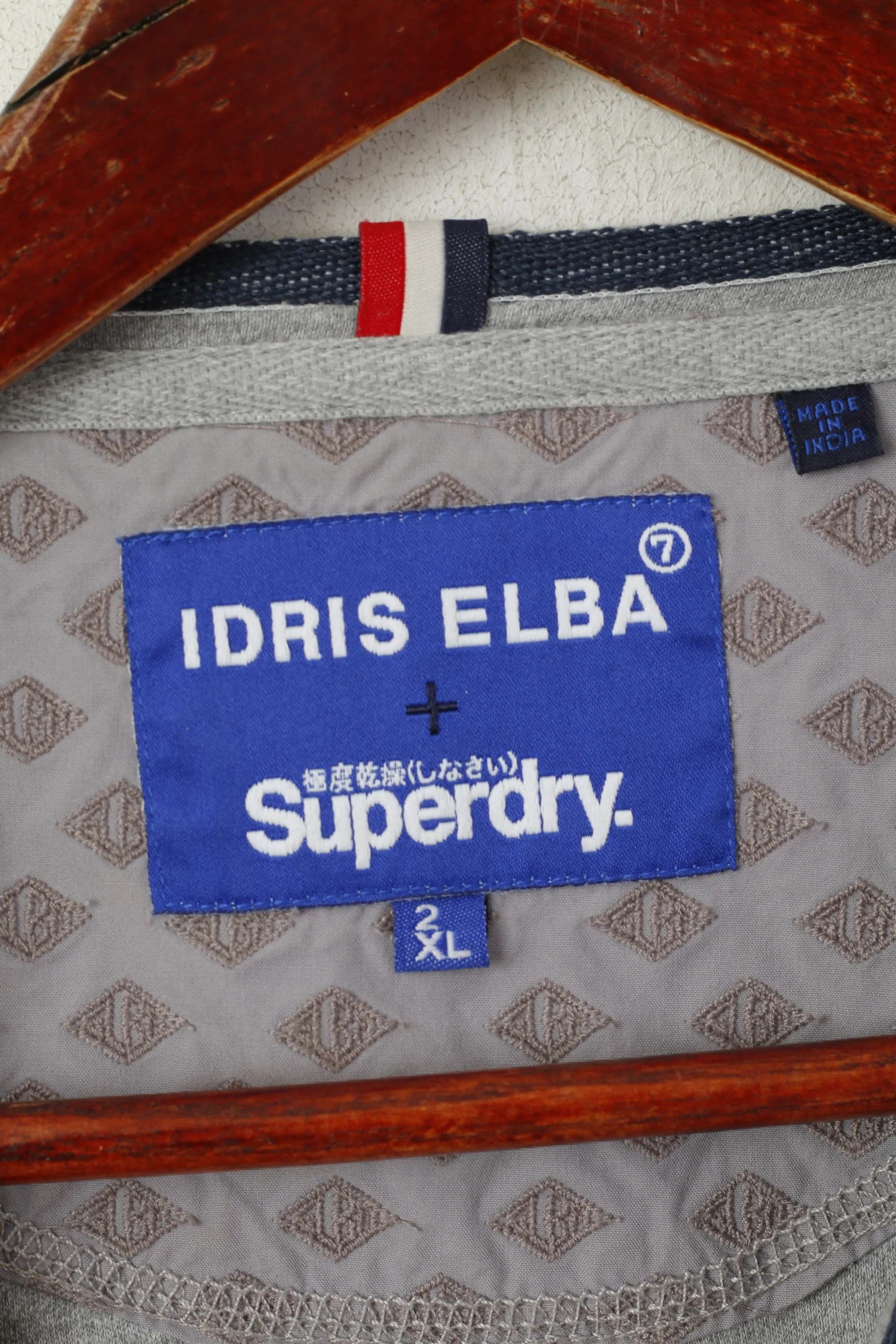 Superdry Men 2XL Long Sleeved Shirt Grey Cotton Idris Elba Henley Stretch Top