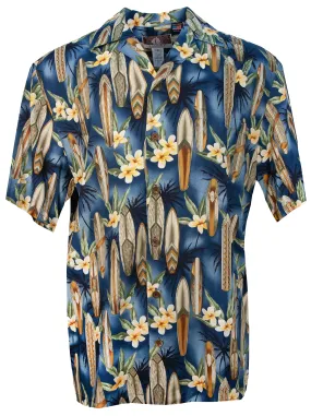 Surfboard Paradise Mens Hawaiian Shirt in Navy