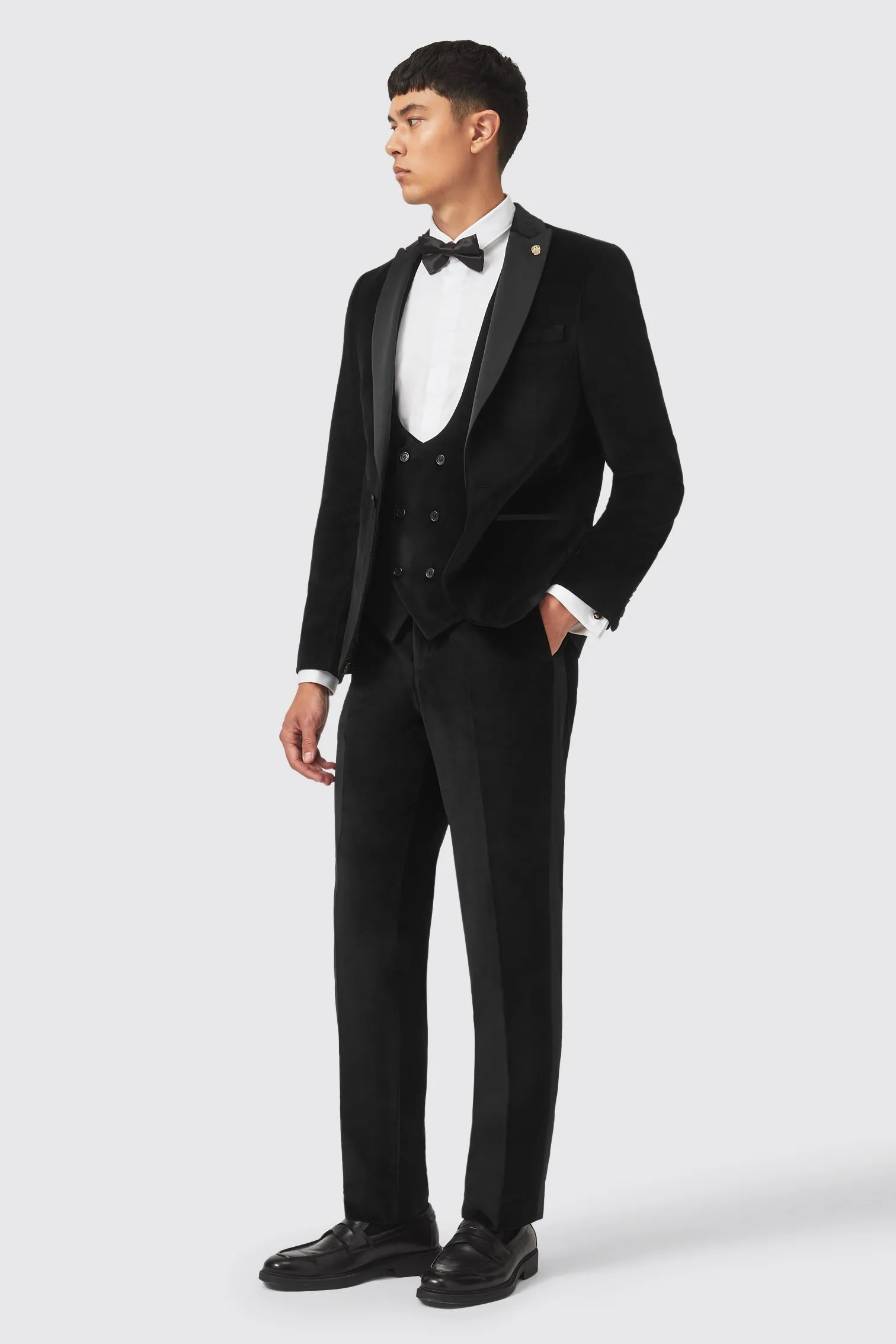 Sylvester Skinny Fit Black Velvet Tuxedo Waistcoat