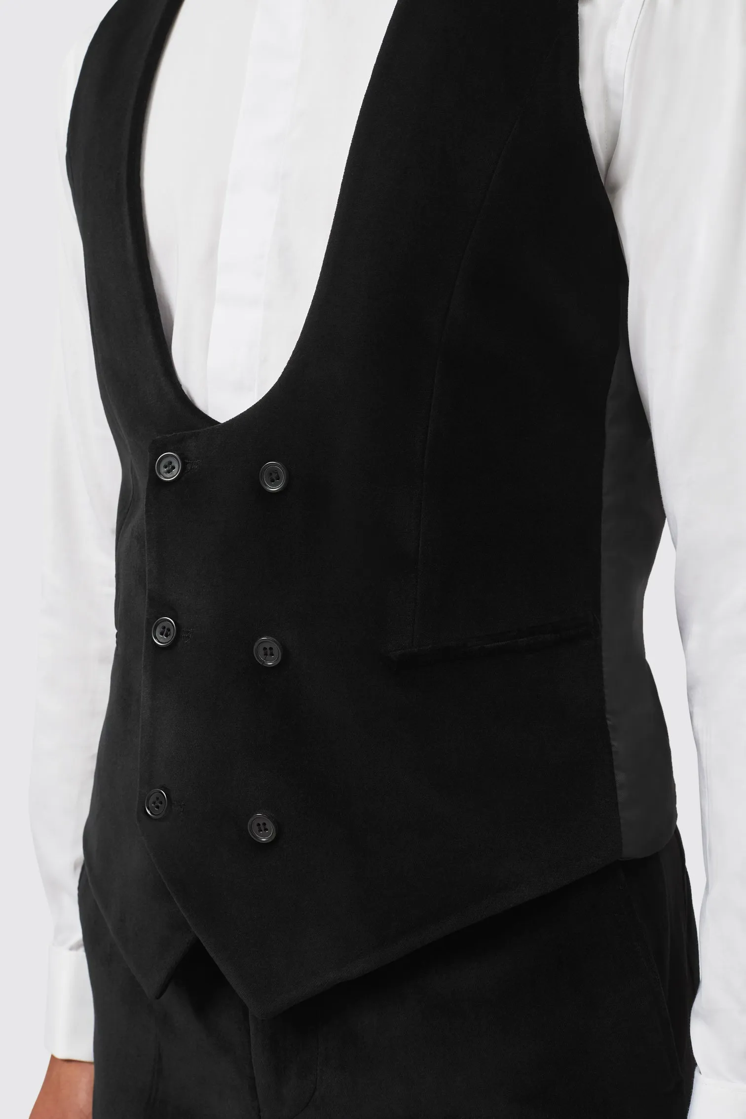 Sylvester Skinny Fit Black Velvet Tuxedo Waistcoat