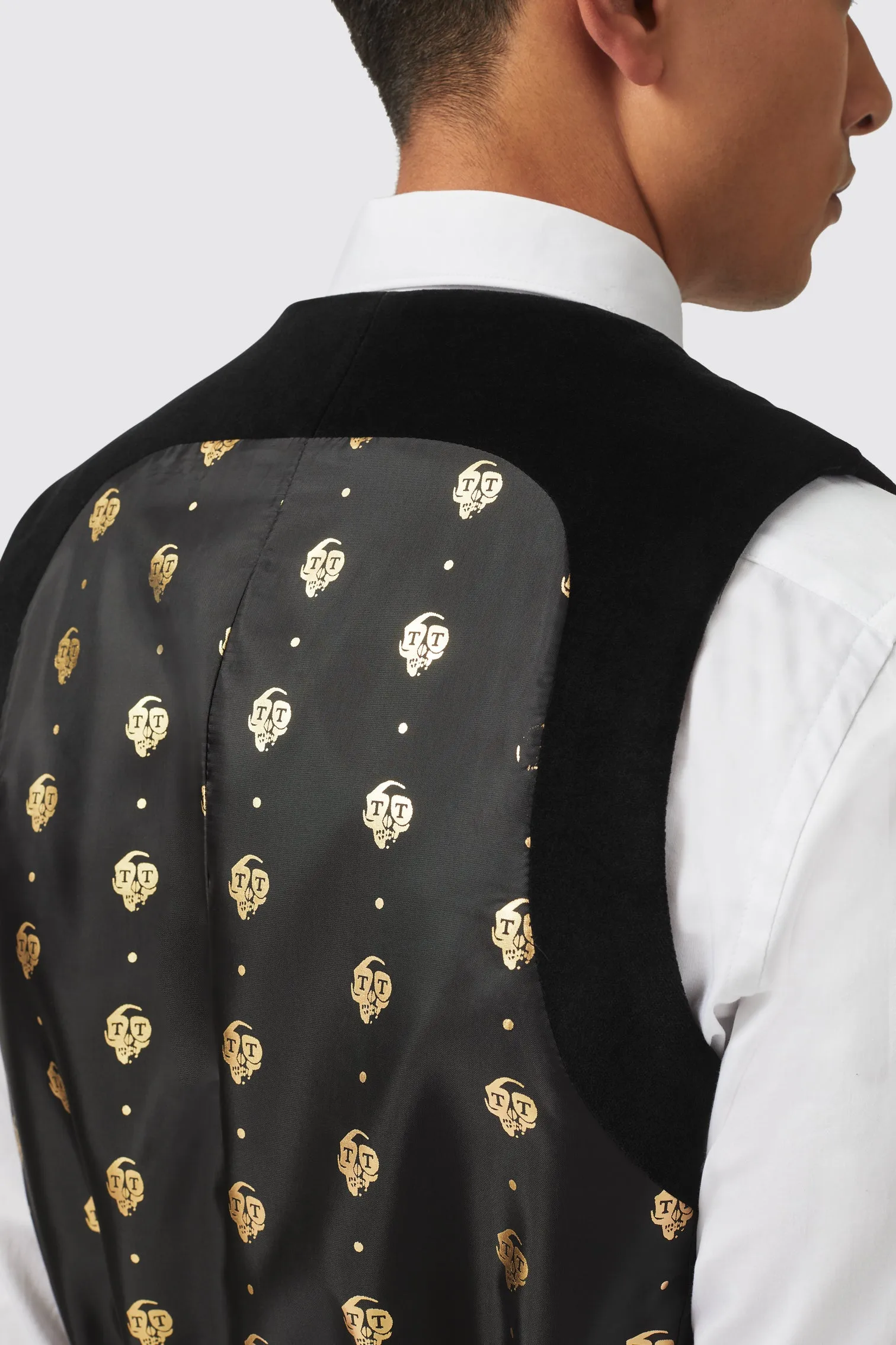 Sylvester Skinny Fit Black Velvet Tuxedo Waistcoat
