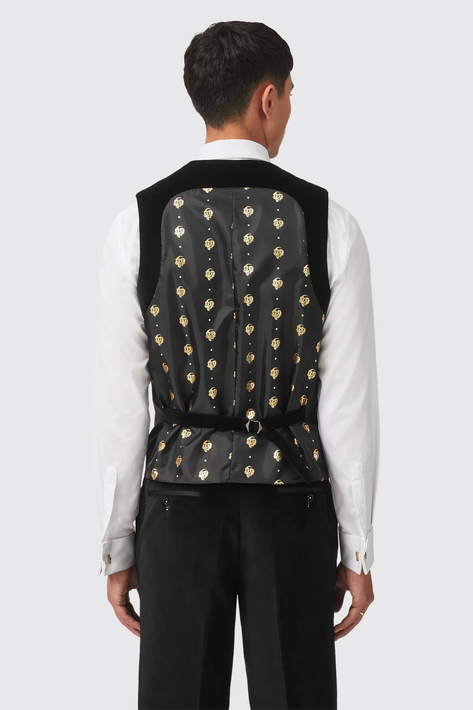 Sylvester Skinny Fit Black Velvet Tuxedo Waistcoat