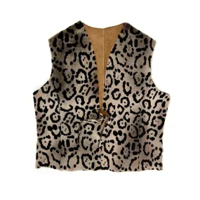 TAIGA Sheepskin Waistcoat - Cappuccino   Black Animal Print / Natural
