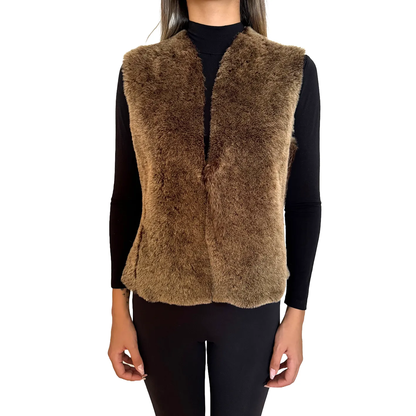 TAIGA Sheepskin Waistcoat / Variegated Dark Brown