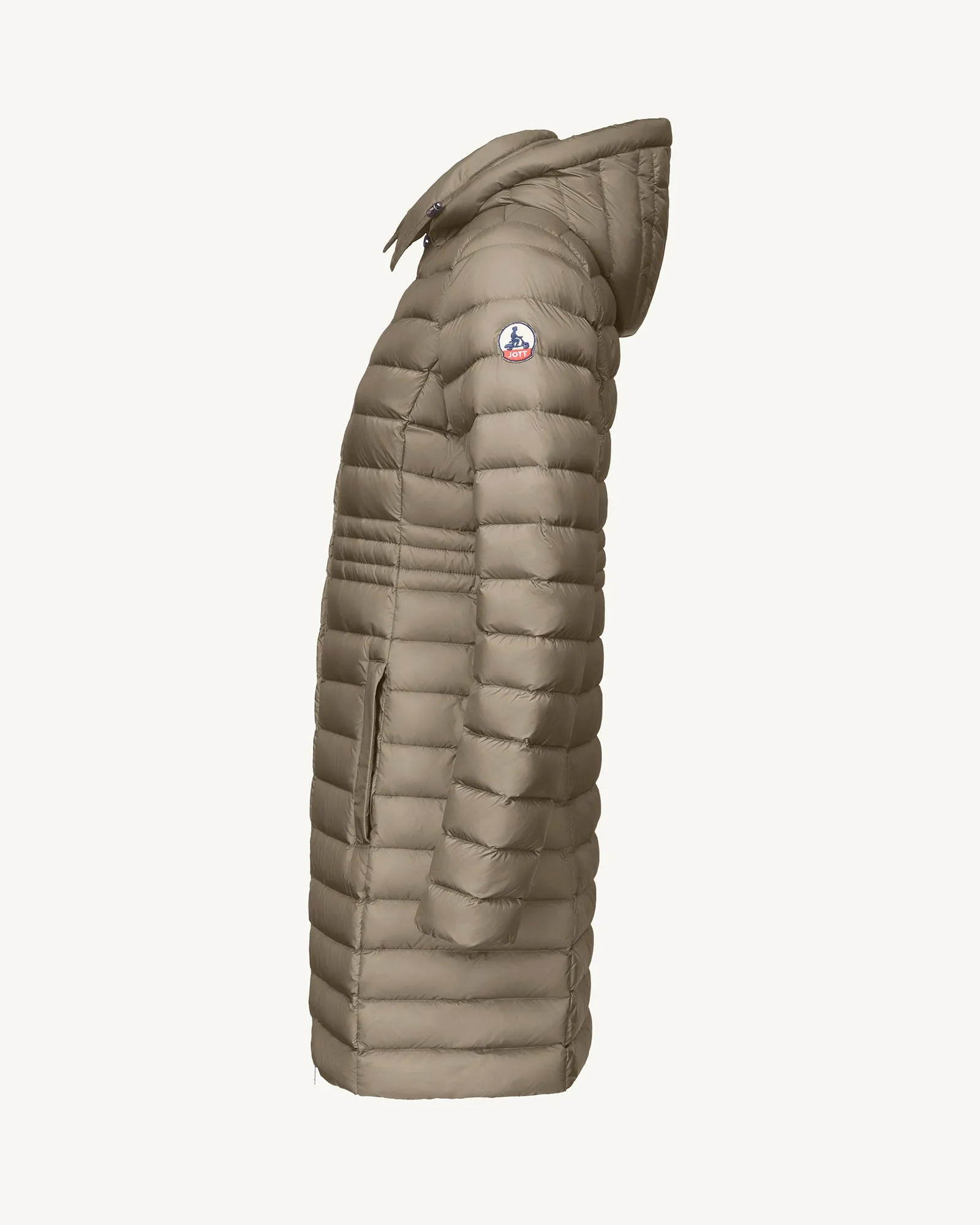 Taupe Vero long hooded puffer jacket