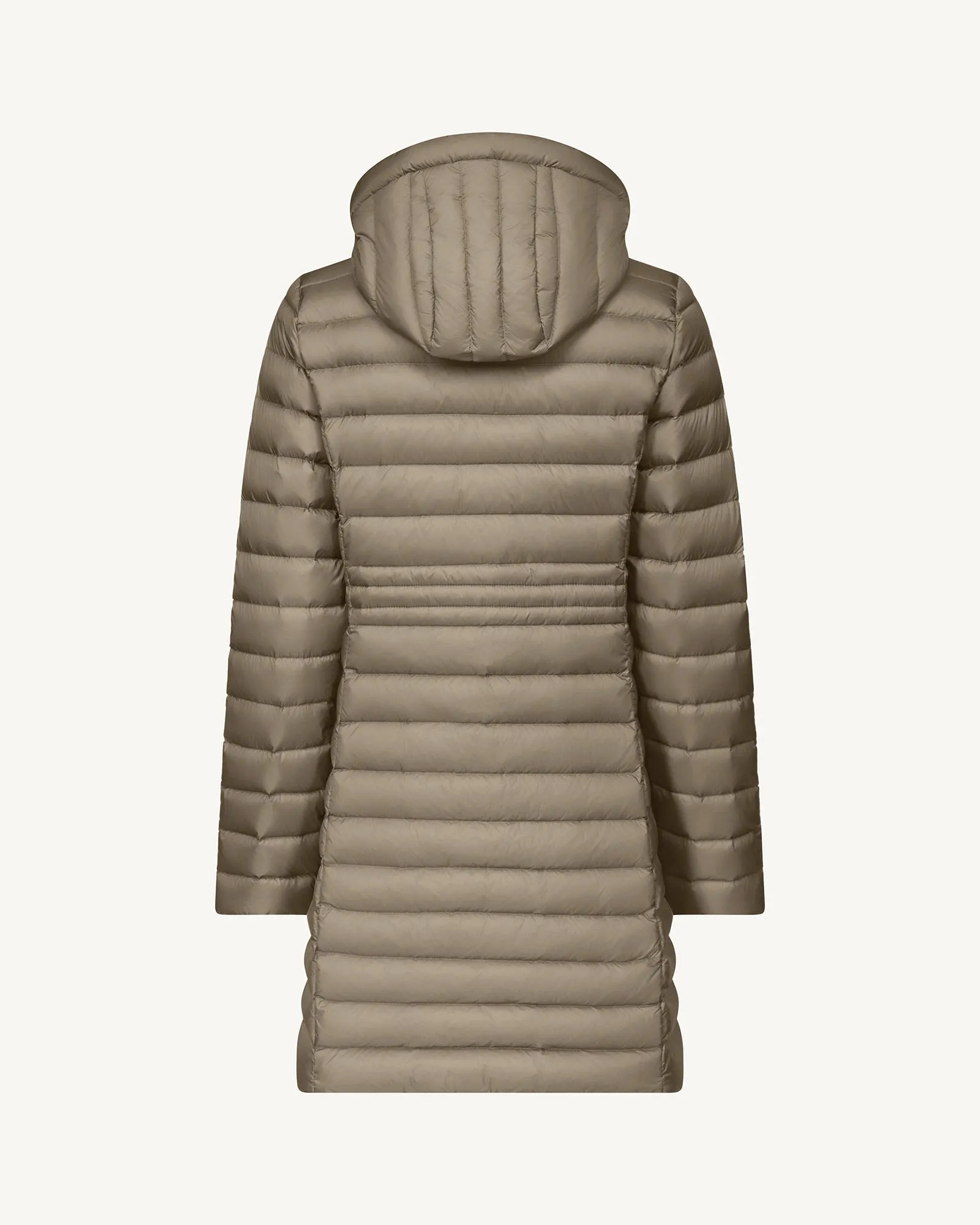 Taupe Vero long hooded puffer jacket