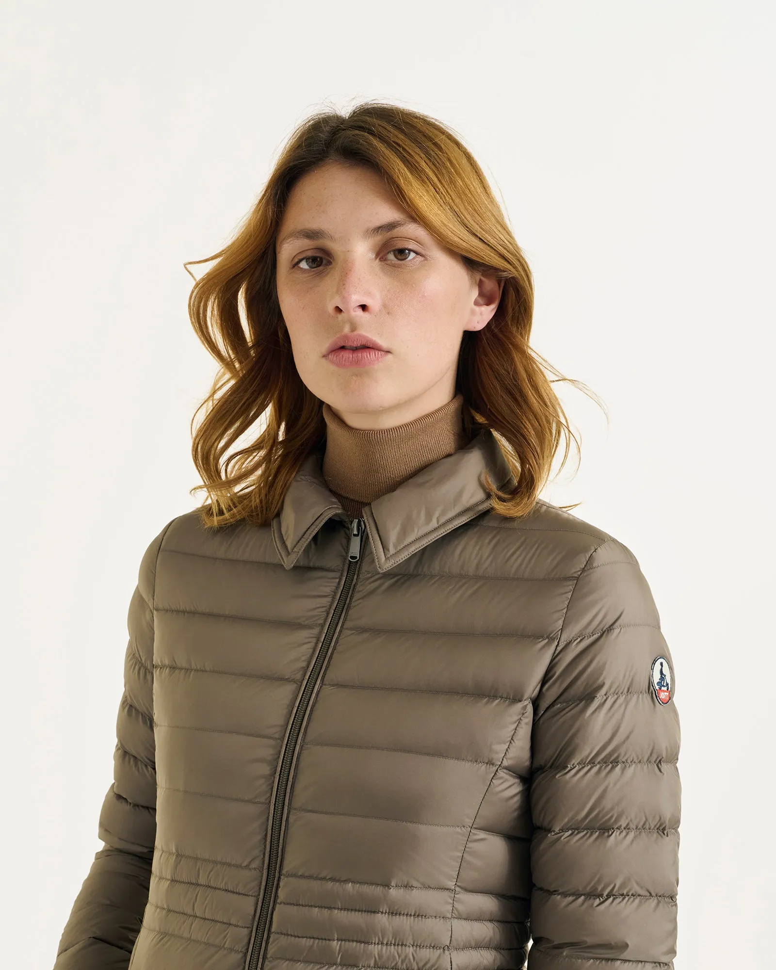 Taupe Vero long hooded puffer jacket