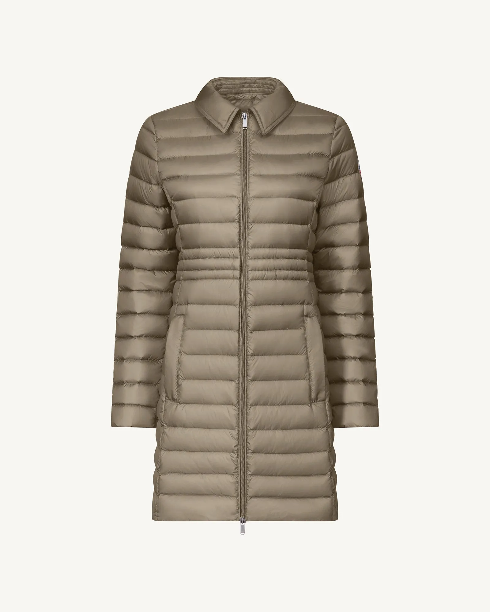 Taupe Vero long hooded puffer jacket