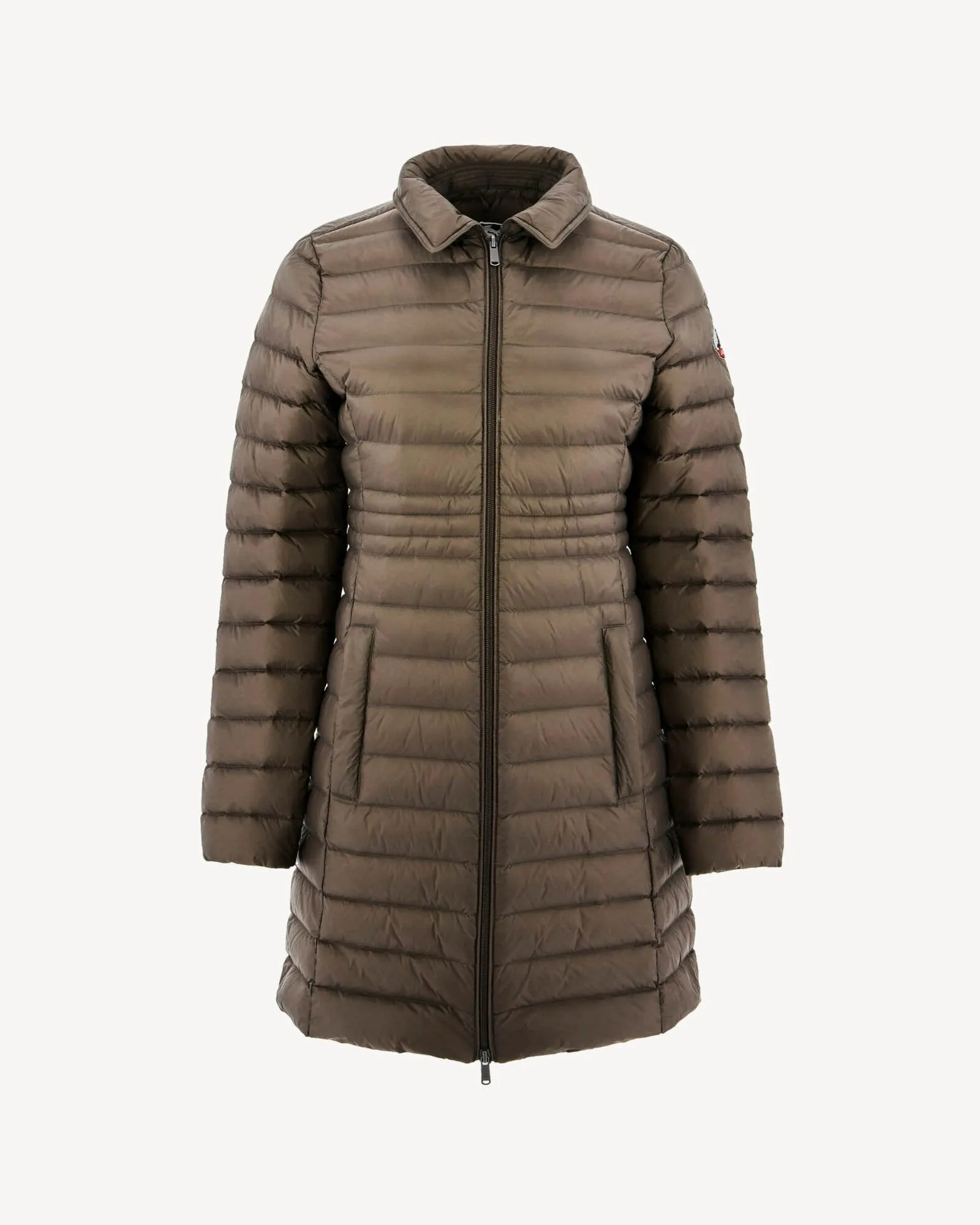 Taupe Vero long hooded puffer jacket