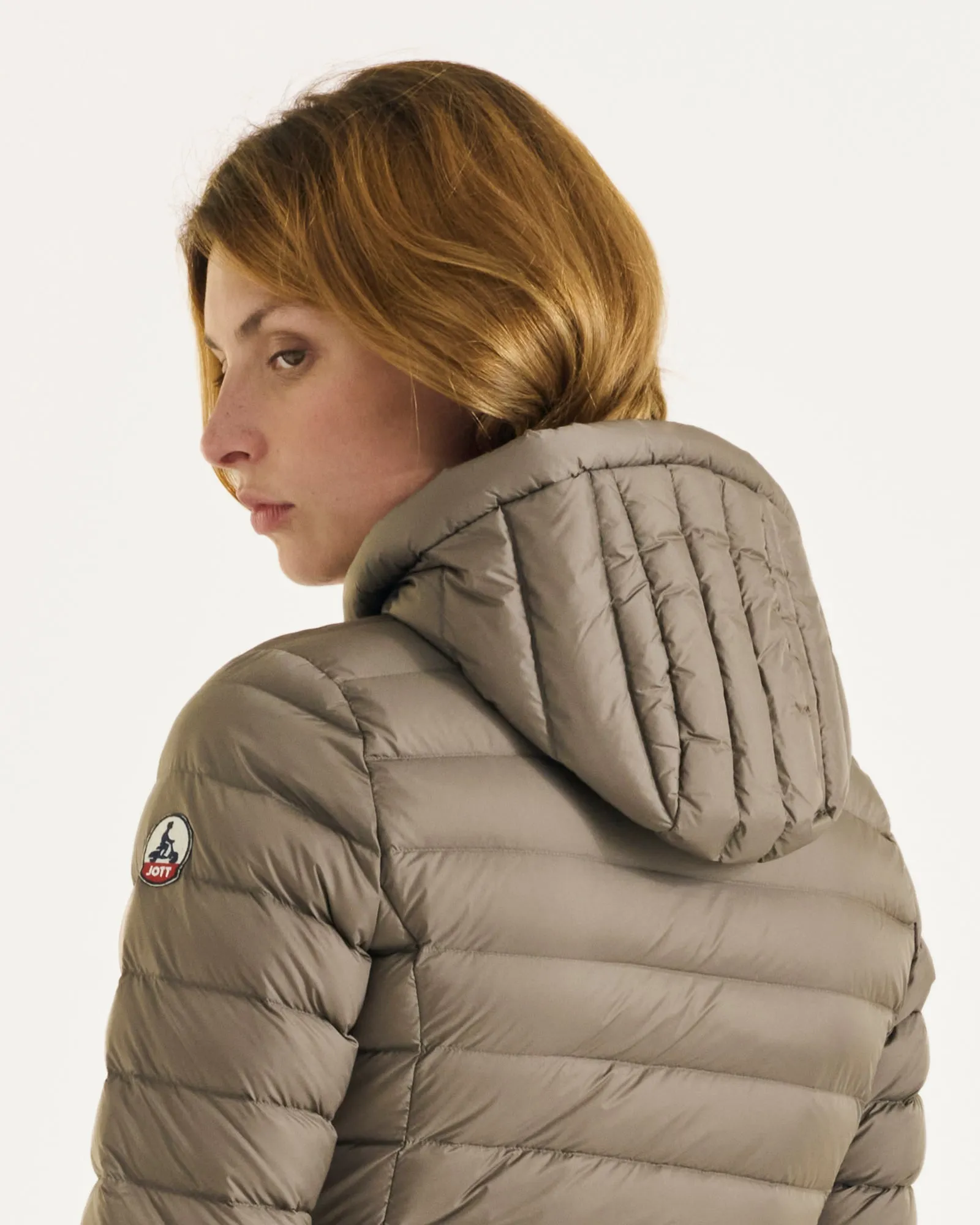 Taupe Vero long hooded puffer jacket