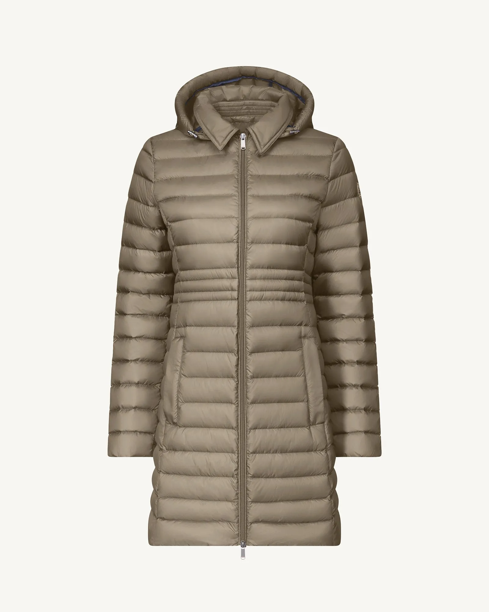 Taupe Vero long hooded puffer jacket