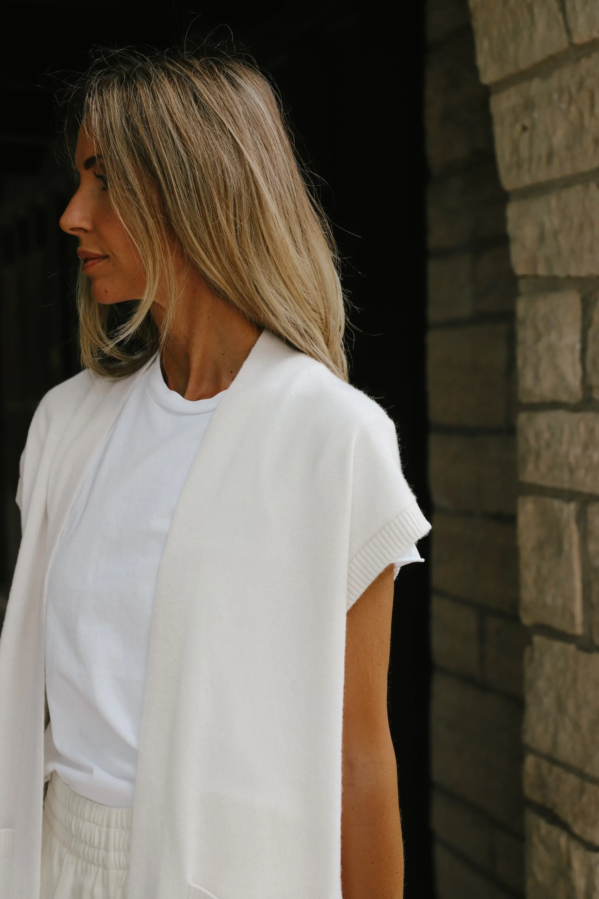 Tenlea Hunter - Long Open Cashmere Cardigan in Soft White