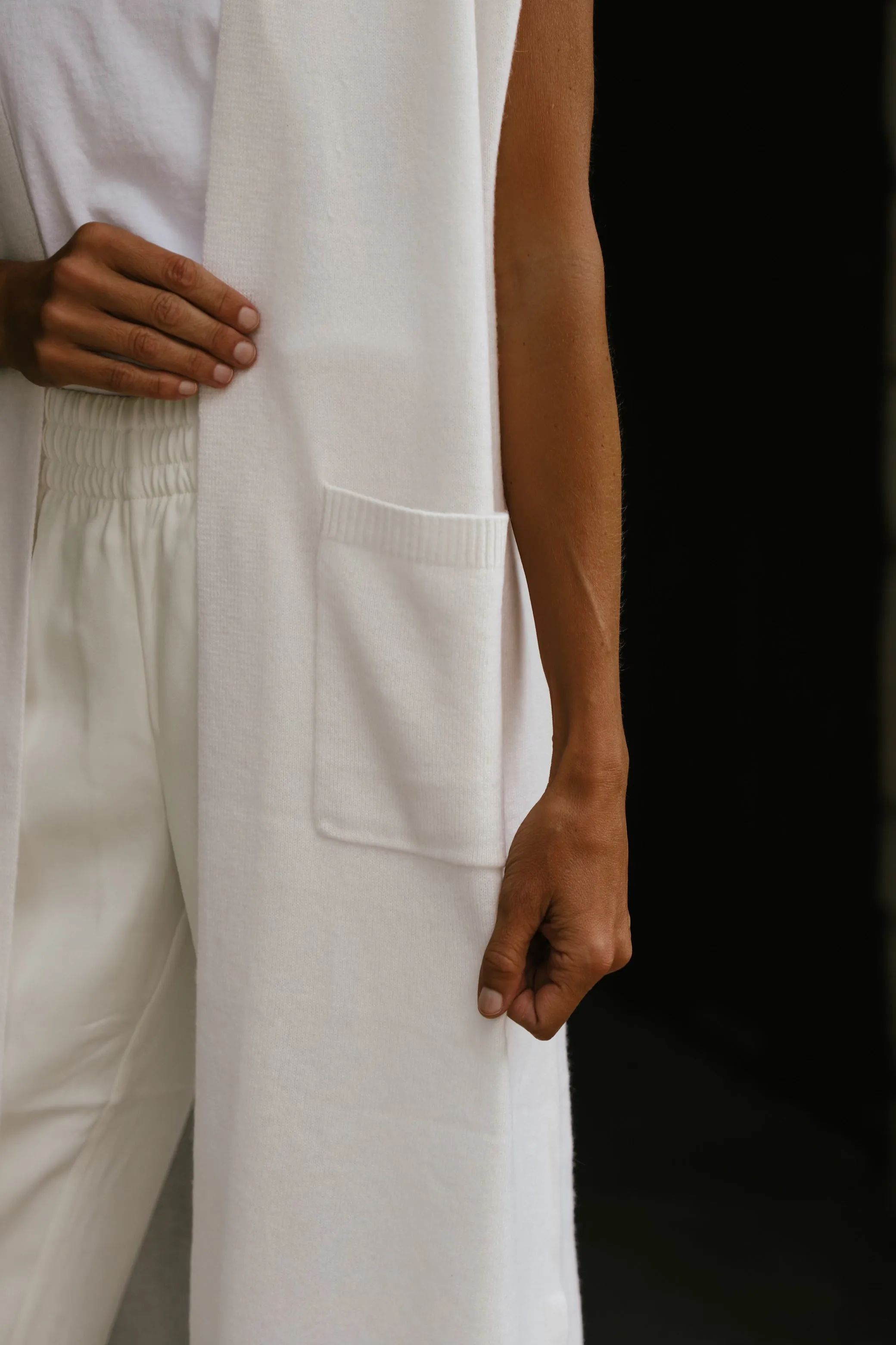 Tenlea Hunter - Long Open Cashmere Cardigan in Soft White