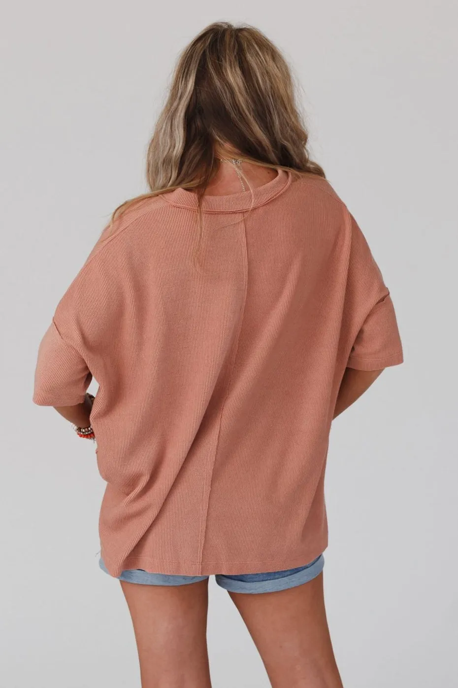 The Nest On The Go V Neck Ribbed Essential Tee - Sepia