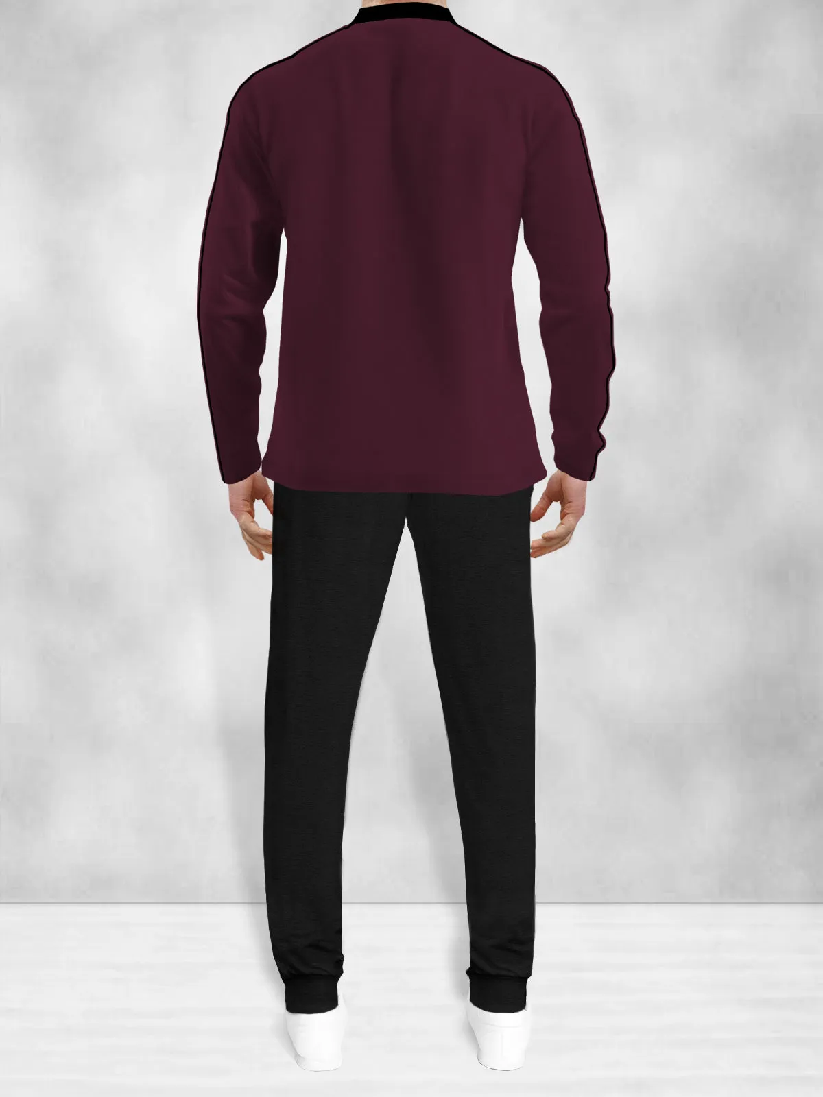 Tracksuit FULL SLEEVE Henley Neck MAROON Tshirt & BLACK Jogger Pant