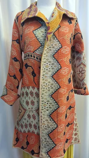 Unique Reversible Coat made from Vintage Cotton – Orange/Yellow - A
