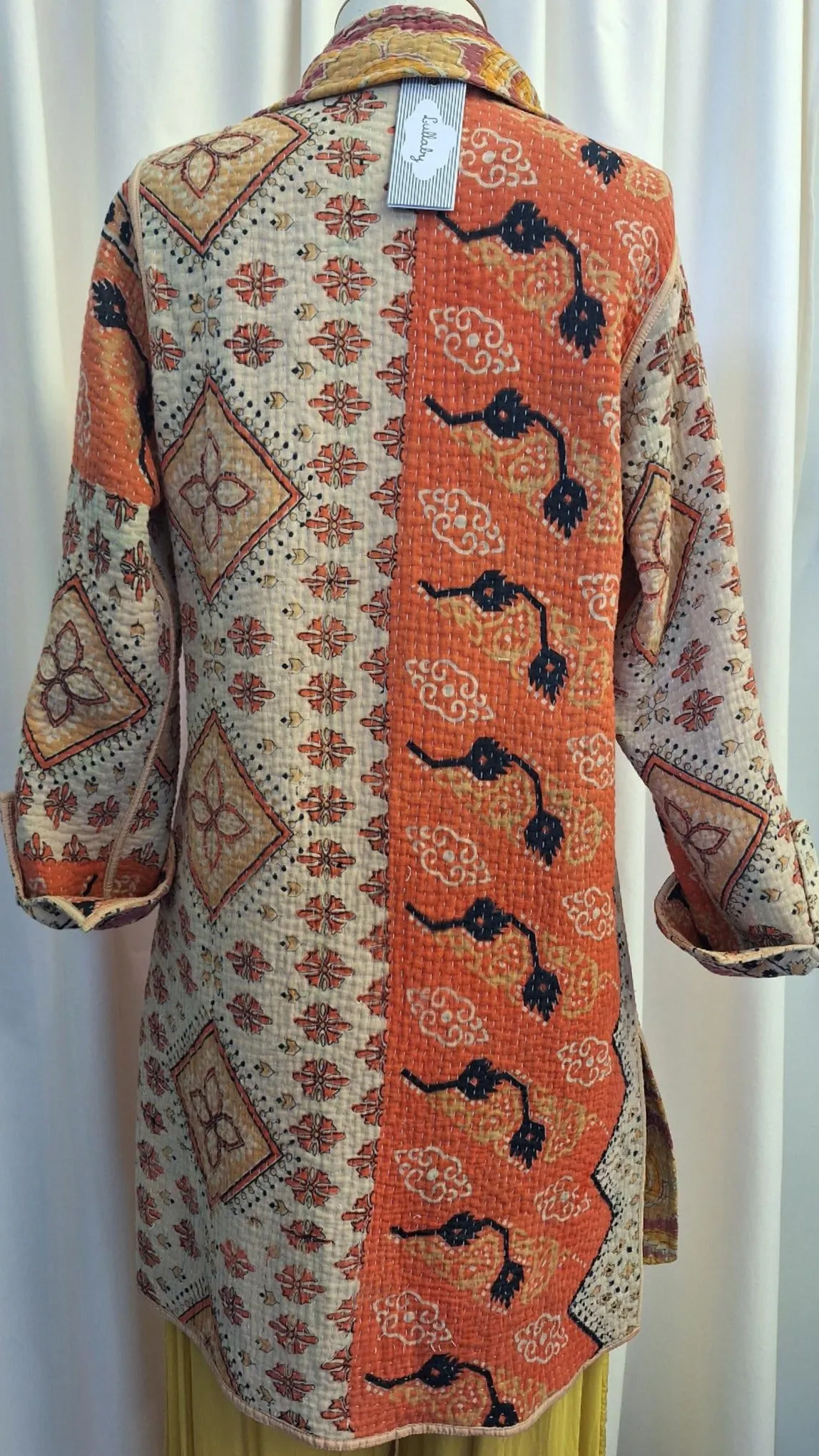 Unique Reversible Coat made from Vintage Cotton – Orange/Yellow - A