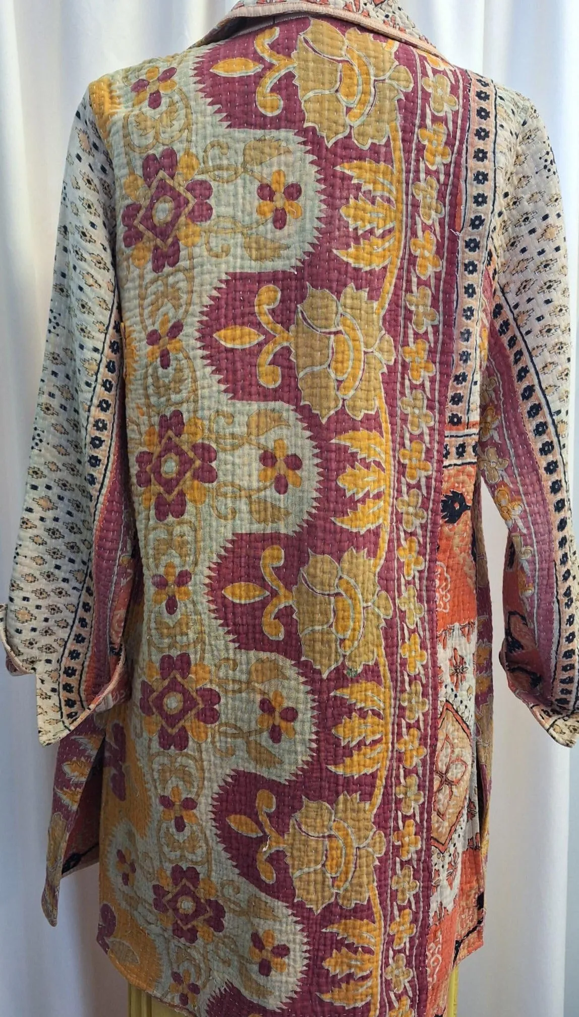 Unique Reversible Coat made from Vintage Cotton – Orange/Yellow - A