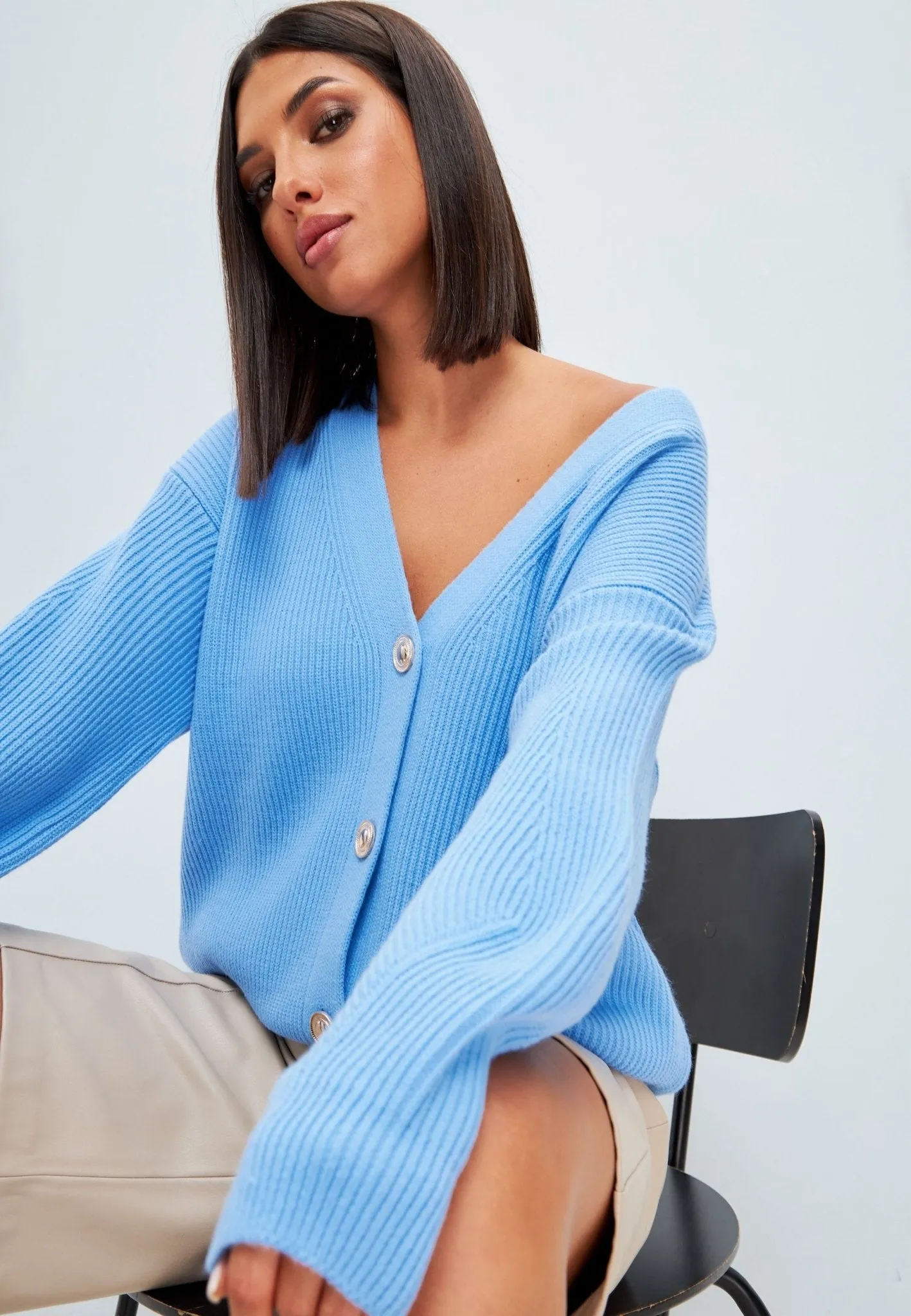 V-neck Cardigan - Blue