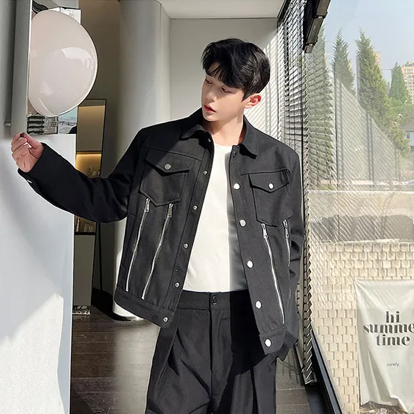 Vertical Zipper Pockets Solid Jacket