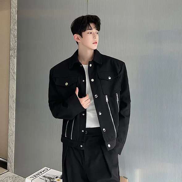 Vertical Zipper Pockets Solid Jacket