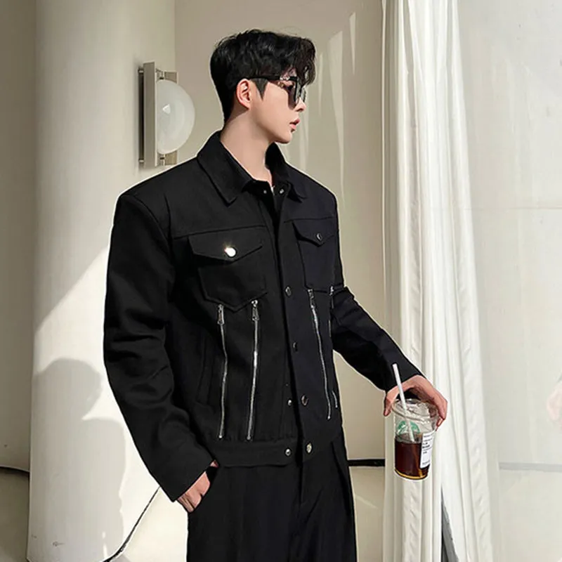 Vertical Zipper Pockets Solid Jacket