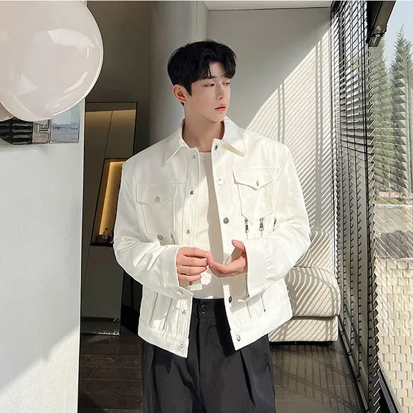 Vertical Zipper Pockets Solid Jacket