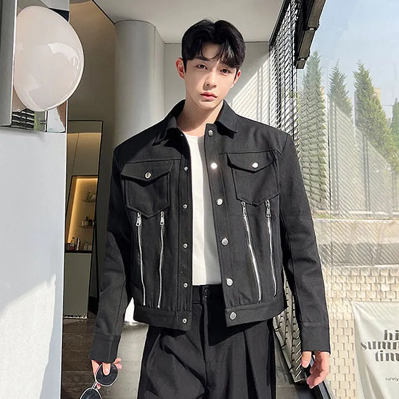 Vertical Zipper Pockets Solid Jacket