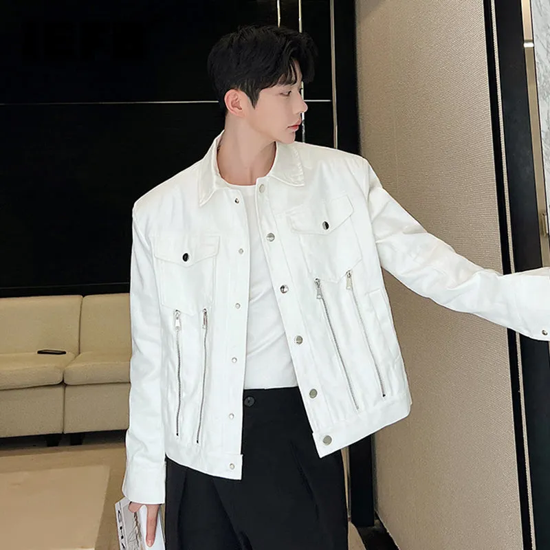 Vertical Zipper Pockets Solid Jacket