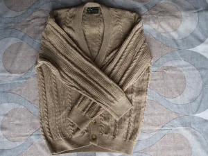 Vintage 1990s pure wool cable-knit cardigan, made in Australia, Large