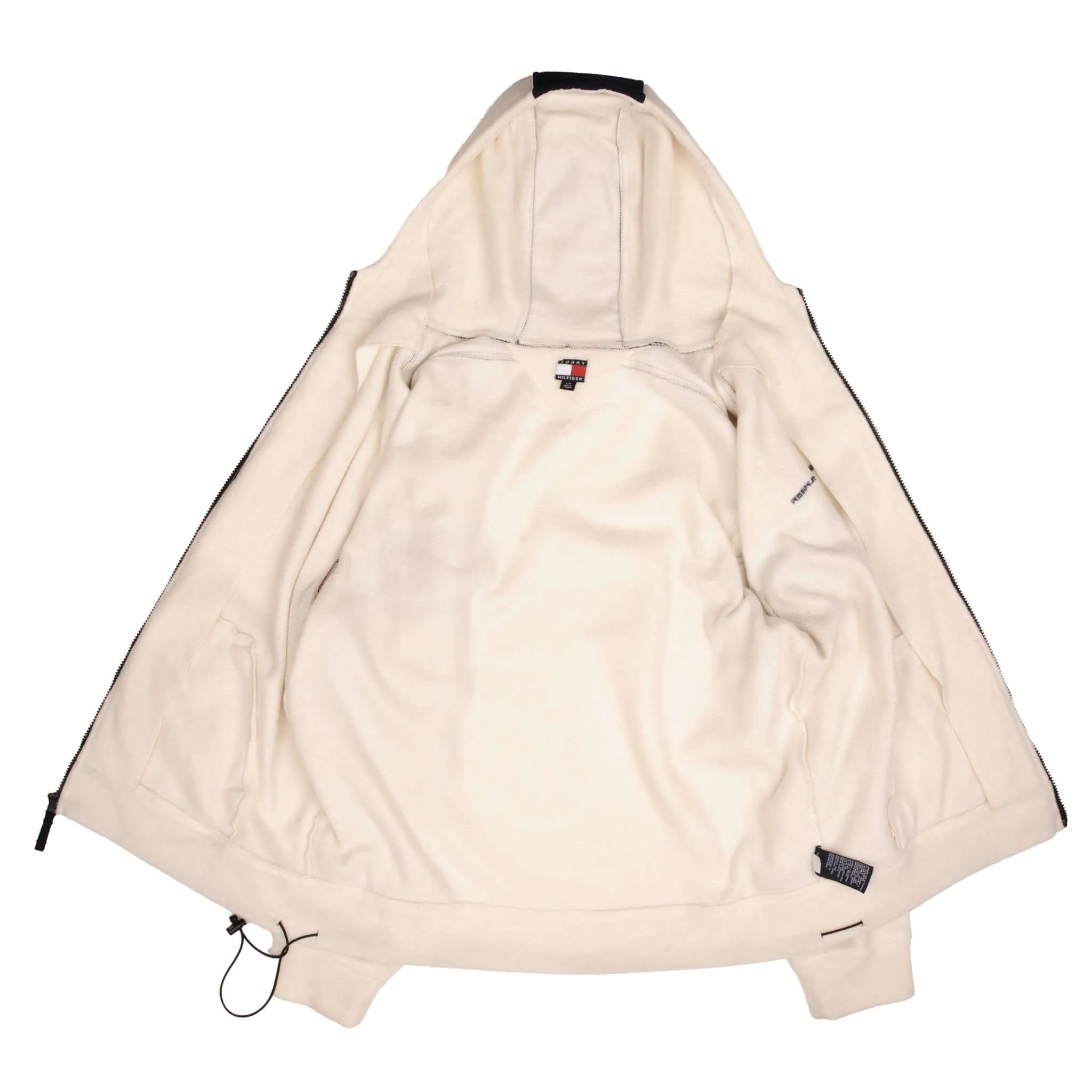 VINTAGE TOMMY HILFIGER BEIGE CREME FLEECE HOODED JACKET 1990S SIZE LARGE