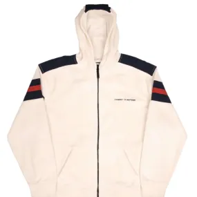 VINTAGE TOMMY HILFIGER BEIGE CREME FLEECE HOODED JACKET 1990S SIZE LARGE