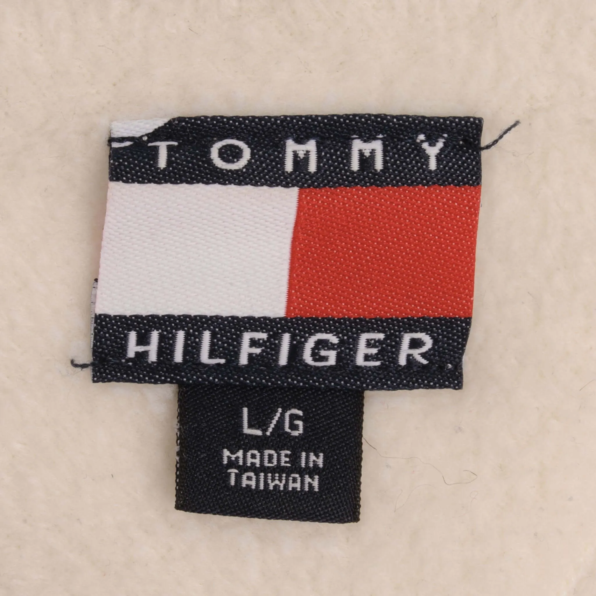 VINTAGE TOMMY HILFIGER BEIGE CREME FLEECE HOODED JACKET 1990S SIZE LARGE