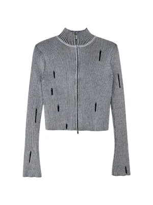 Vintage Zipper Cardigan Women Y2k Aesthetic Grunge Sweater Jackets Female Harajuku Slim Knitted Coats Femme C-246