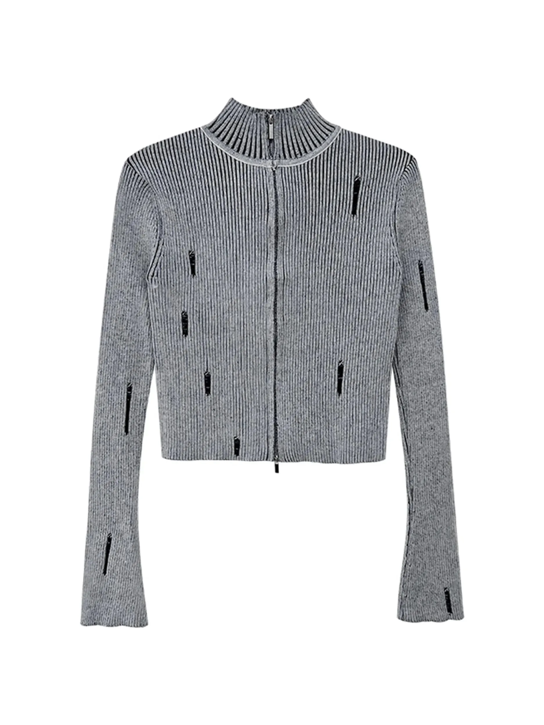 Vintage Zipper Cardigan Women Y2k Aesthetic Grunge Sweater Jackets Female Harajuku Slim Knitted Coats Femme C-246
