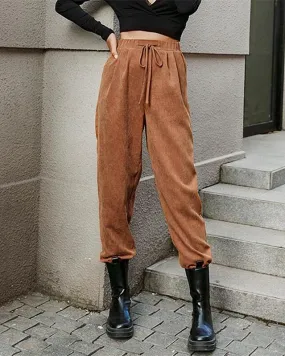 Waffle Knit Tie Front Corduroy Pants