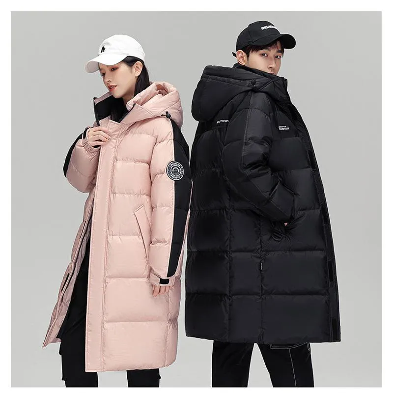 White Duck Down Loose Fit Knee-Length Down Coat