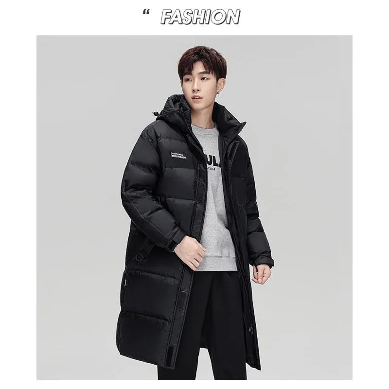 White Duck Down Loose Fit Knee-Length Down Coat