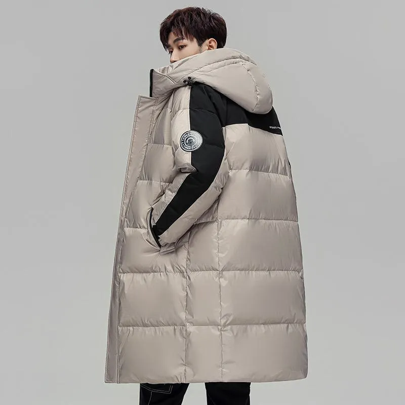 White Duck Down Loose Fit Knee-Length Down Coat