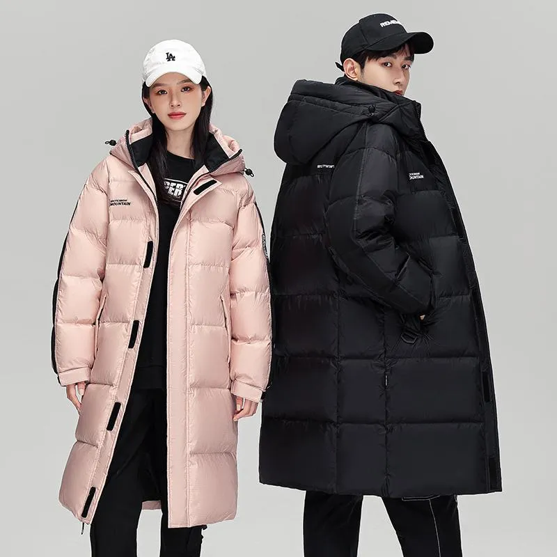 White Duck Down Loose Fit Knee-Length Down Coat