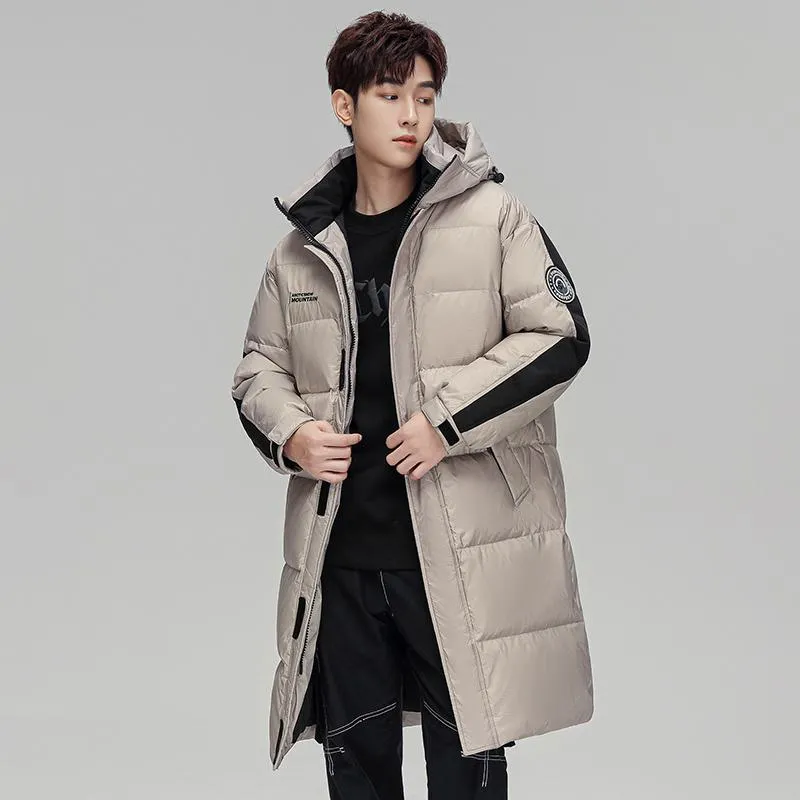 White Duck Down Loose Fit Knee-Length Down Coat