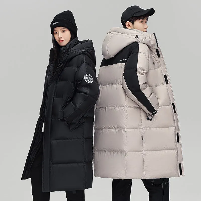 White Duck Down Loose Fit Knee-Length Down Coat