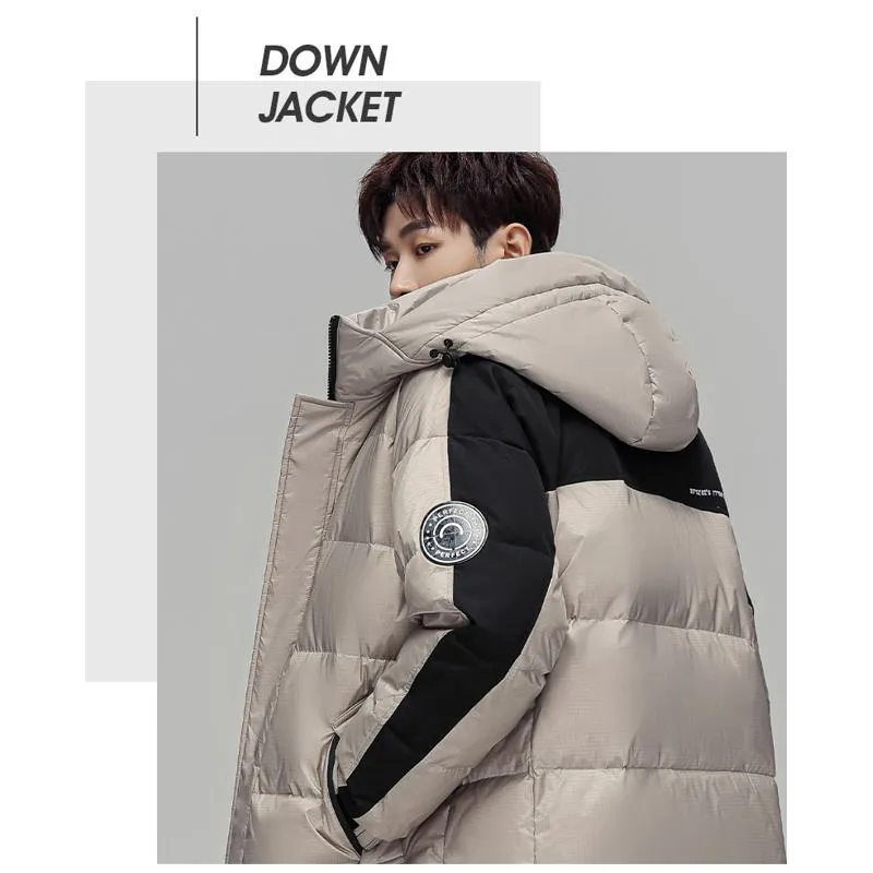 White Duck Down Loose Fit Knee-Length Down Coat