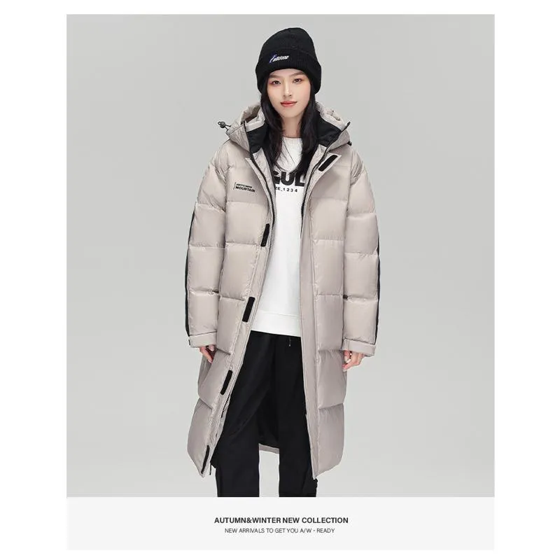 White Duck Down Loose Fit Knee-Length Down Coat