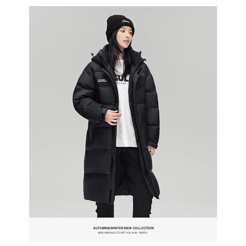 White Duck Down Loose Fit Knee-Length Down Coat