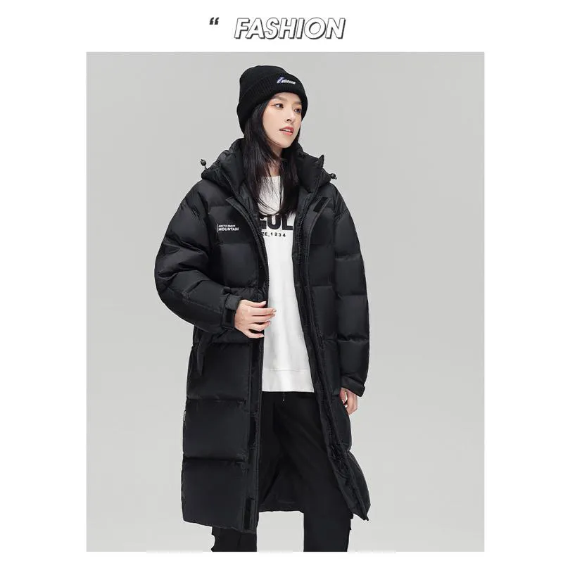 White Duck Down Loose Fit Knee-Length Down Coat