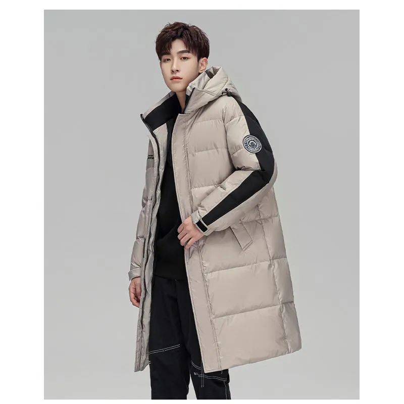 White Duck Down Loose Fit Knee-Length Down Coat